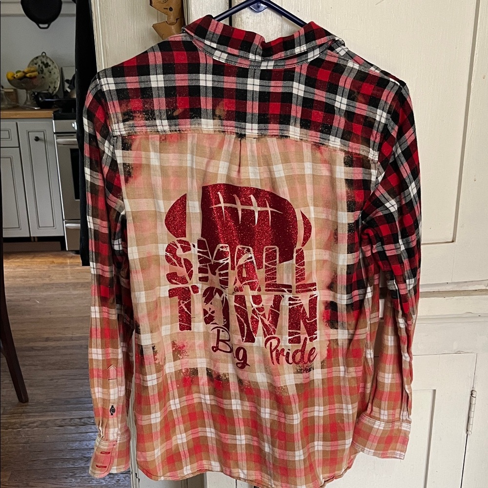 Bleached Flannel 
Talbots Red and Black Flannel Shirt. 
Hand bleached and decal.